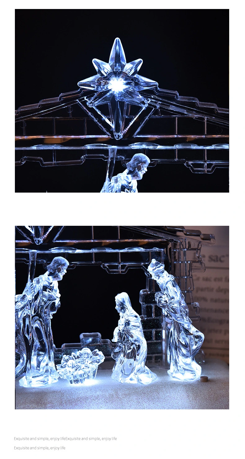 Clear Nativity Five Figurines Scene LED Light Home Church Religious Decoration Christmas Gift