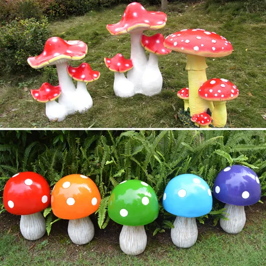 3D fibre de verre mignon champignon lumière jardin pelouse paysage décoration solaire alimenté lumières étanche LED sol-inséré lampe