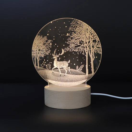 3D Acrylique Night Light Lampe de Table LED en Bois Lampe Décorative pour Chambre