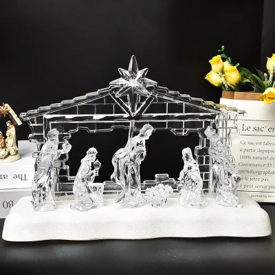 Clair Nativité Cinq Figurines Scène LED Lumière Accueil Église Décoration Religieuse Cadeau De Noël