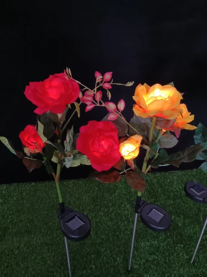 LED Simulation Solaire Rose Fleur Lumière Pelouse Extérieure Sol Insérer Jardin Simulation Fleur Décoratif Paysage Lampe