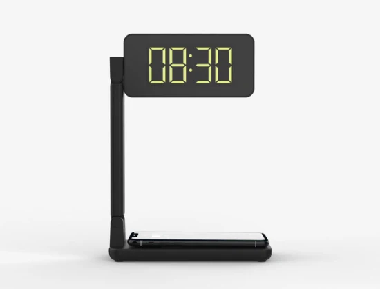 Lampe de table à LED d'horloge de chargeur sans fil rapide multifonctionnelle de téléphone portable