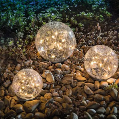 Lampe de sol étanche à LED en boule de verre fissurée pour jardin à énergie solaire