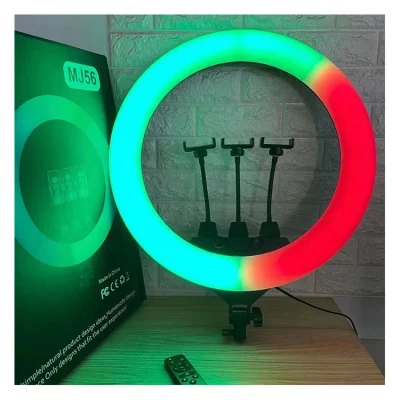 Mj56 22 pouces RGB LED Ring Light avec support, 60W Dimmable Bi-Color 3200K-5600K CRI 95+ avec effet de scènes spéciales pour la vidéo